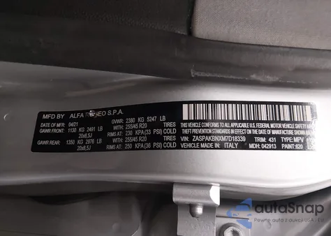 2021 Alfa Romeo Stelvio Ti Awd z USA, uszkodzony, nr VIN ZASPAKBNXM7D18339